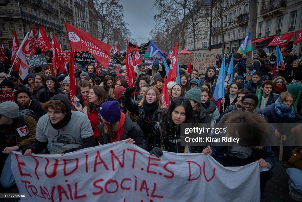 Mass Social Action In Paris Amid Nationwide Strike Over France's Pension Reform