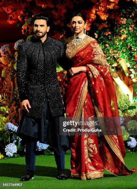 Ranveer Singh And Deepika Padukone attend the Anant Ambani and Radhika Merchant's engagement ceremony on January 19, 2023 in Mumbai, India