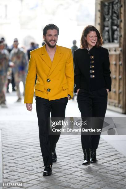 Kit Harington and Rose Leslie are seen, outside Louis Vuitton, during the Paris Fashion Week - Menswear Fall Winter 2023 2024 : Day Three on January...