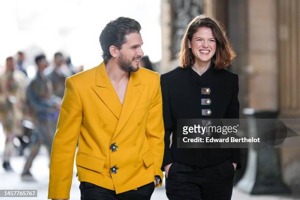 Kit Harington and Rose Leslie are seen, outside Louis Vuitton, during the Paris Fashion Week - Menswear Fall Winter 2023 2024 : Day Three on January...