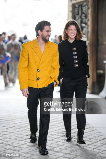 Kit Harington and Rose Leslie are seen, outside Louis Vuitton, during the Paris Fashion Week - Menswear Fall Winter 2023 2024 : Day Three on January...