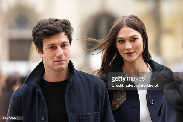 Joshua Kushner and Karlie Kloss are seen, outside Louis Vuitton, during the Paris Fashion Week - Menswear Fall Winter 2023 2024 : Day Three on...