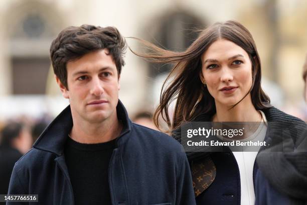 Joshua Kushner and Karlie Kloss are seen, outside Louis Vuitton, during the Paris Fashion Week - Menswear Fall Winter 2023 2024 : Day Three on...