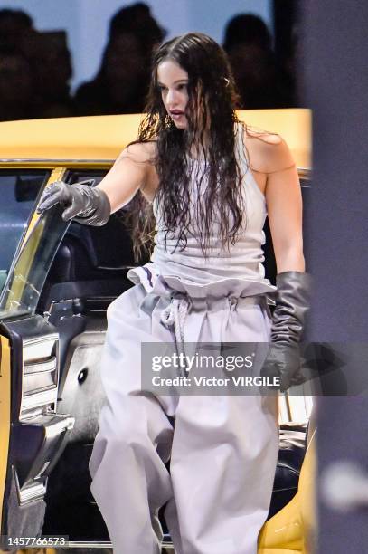 Singer Rosalía walks the runway during the Louis Vuitton Ready to Wear Fall/Winter 2023-2024 fashion show as part of the Paris Men Fashion Week on...