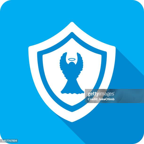 shield angel icon silhouette - angels crest stock illustrations