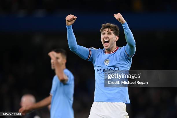 John Stones of Manchester City celebrates following their sides victory after the Premier League match between Manchester City and Tottenham Hotspur...