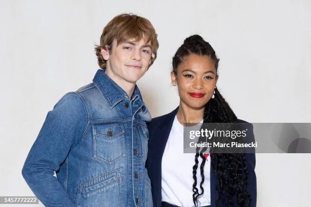 Ross Lynch and Jaz Sinclair attend the AMI - Alexandre Mattiussi Menswear Fall-Winter 2023-2024 show as part of Paris Fashion Week on January 19,...