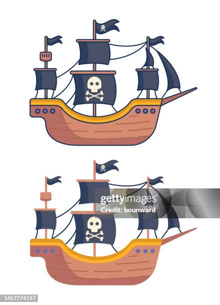 cartoon piratenschiff. flaches design. - piratenschiff stock-grafiken, -clipart, -cartoons und -symbole