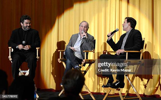 Joe Berlinger, Paul Simon and Bob Costas attend "Under African Skies: Paul Simon's Graceland Journey" at Ziegfeld Theater on June 5, 2012 in New York...