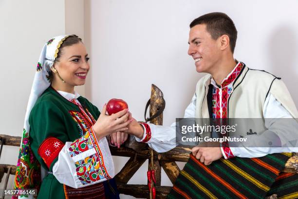 young people in traditional bulgarian costumes. - bulgarians stock pictures, royalty-free photos & images