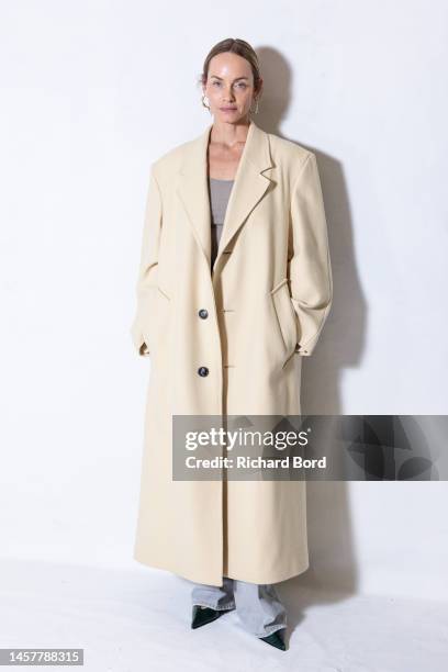 Model poses backstage prior to the AMI - Alexandre Mattiussi Menswear Fall-Winter 2023-2024 show as part of Paris Fashion Week on January 19, 2023 in...