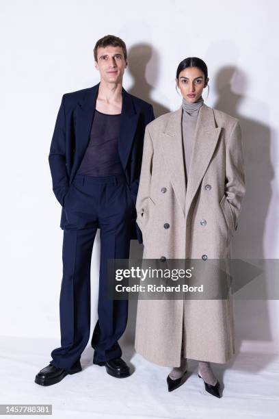 Models pose backstage prior to the AMI - Alexandre Mattiussi Menswear Fall-Winter 2023-2024 show as part of Paris Fashion Week on January 19, 2023 in...