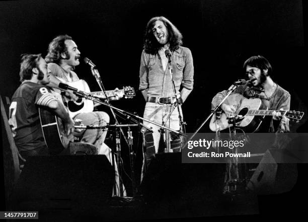 Crosby, Stills, Nash & Young performing at the Boston Garden on August 5, 1974