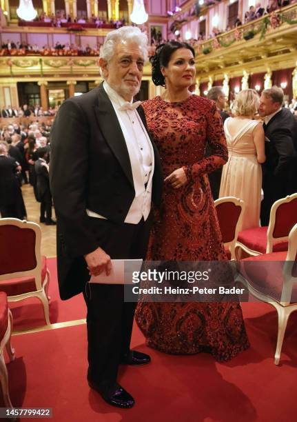 Spanish tenor Placido Domingo and Russian/Austrian soprano Anna Netrebko attend the 80th Vienna Philharmonic Ball at Musikverein on January 19, 2023...