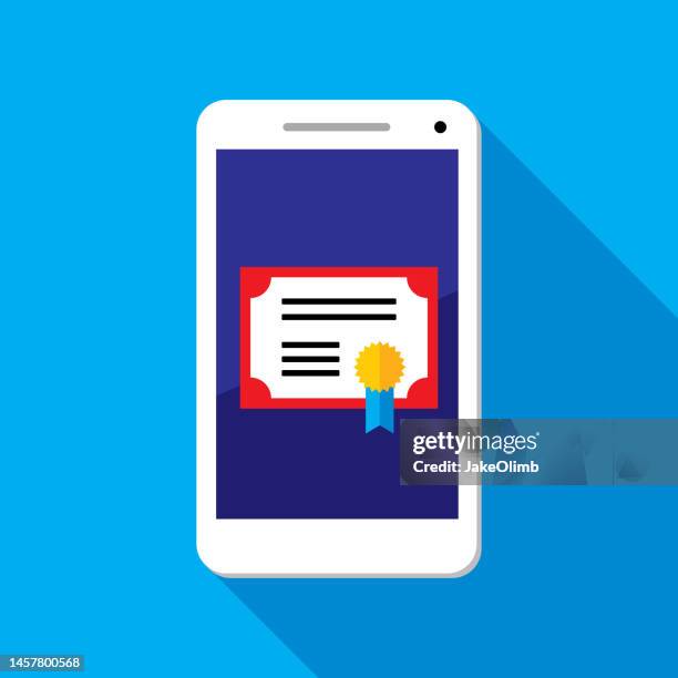 certificate smartphone icon flat - vintage stock certificate stock illustrations