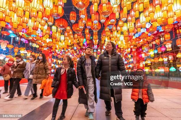 People look at illuminated lanterns during a lantern show at a tourist attraction ahead of the Chinese New Year, the Year of the Rabbit, on January...