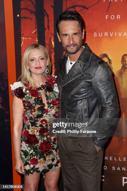 Sarah Michelle Gellar and Rodrigo Santoro attend the Los Angeles Premiere of Paramount+'s "Wolf Pack" at Harmony Gold on January 19, 2023 in Los...