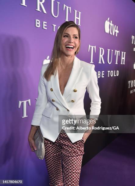 Tricia Helfer attends the season 3 premiere of Apple TV+'s "Truth Be Told" at Pacific Design Center on January 19, 2023 in West Hollywood, California.