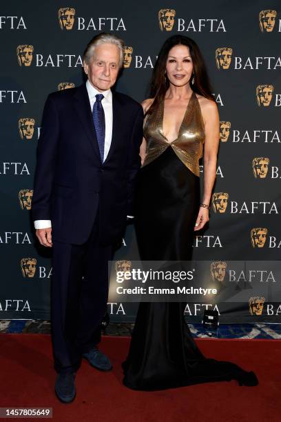 Michael Douglas and Catherine Zeta-Jones attend the BAFTA Annual Burns Bash at the Fairmont Miramar Hotel and Bungalows on January 19, 2023 in Santa...