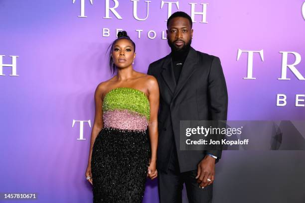 Gabrielle Union and Dwyane Wade attend the season 3 premiere of Apple TV+'s "Truth Be Told" at Pacific Design Center on January 19, 2023 in West...