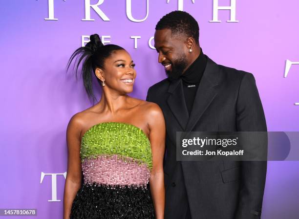 Gabrielle Union and Dwyane Wade attend the season 3 premiere of Apple TV+'s "Truth Be Told" at Pacific Design Center on January 19, 2023 in West...