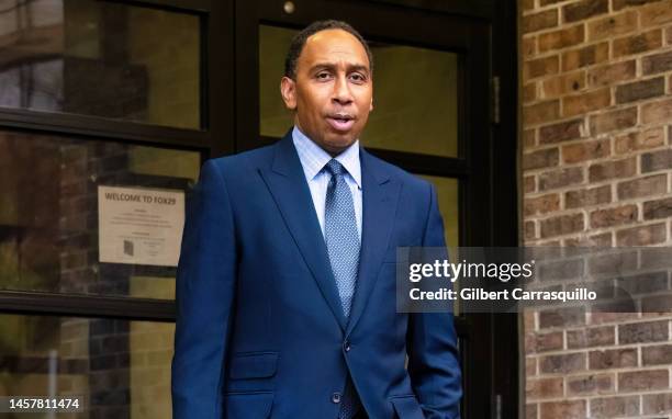 Personality Stephen A. Smith is seen leaving Fox 29's 'Good Day' at FOX 29 Studios after promoting his book 'Straight Shooter: A Memoir of Second...