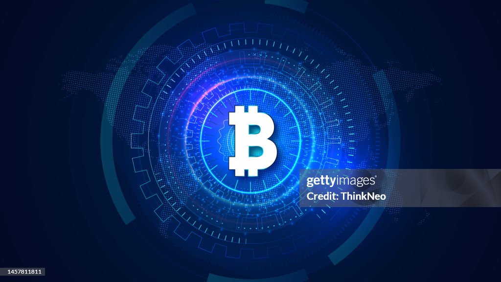 Bitcoin Chain Design Bitcoin Block Chain Technology With Global Connection Concept High-Res ...