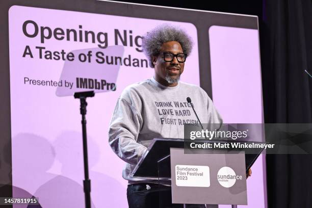 Kamau Bell speaks onstage at Sundance Institute's Inaugural Opening Night: A Taste Of Sundance Presented By IMDbPro at The Basin Recreation...