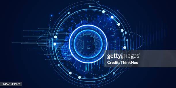 futuristic digital background with bitcoin. technology network concept. - holographic stock illustrations