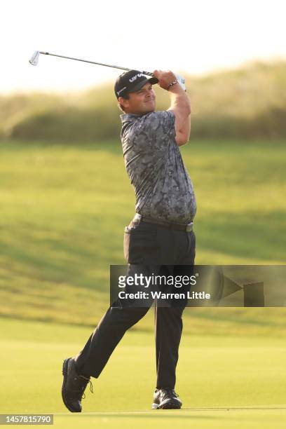 Patrick Reed of the United States plays his second shot on the second hole during day two of the Abu Dhabi HSBC Championship at Yas Links Golf Course...