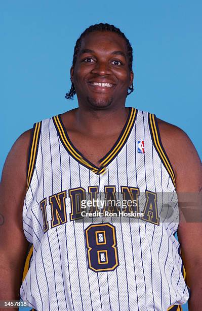Oliver Miller of the Indiana Pacers poses for a portrait during the Pacers media day on September 30, 2002 at Conseco Fieldhouse in Indianapolis,...
