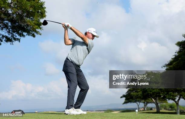 Jerry Kelly Hits his tee shot on the 10th hole during the first round of the Mitsubishi Electric Championship at Hualalai at Hualalai Golf Club on...