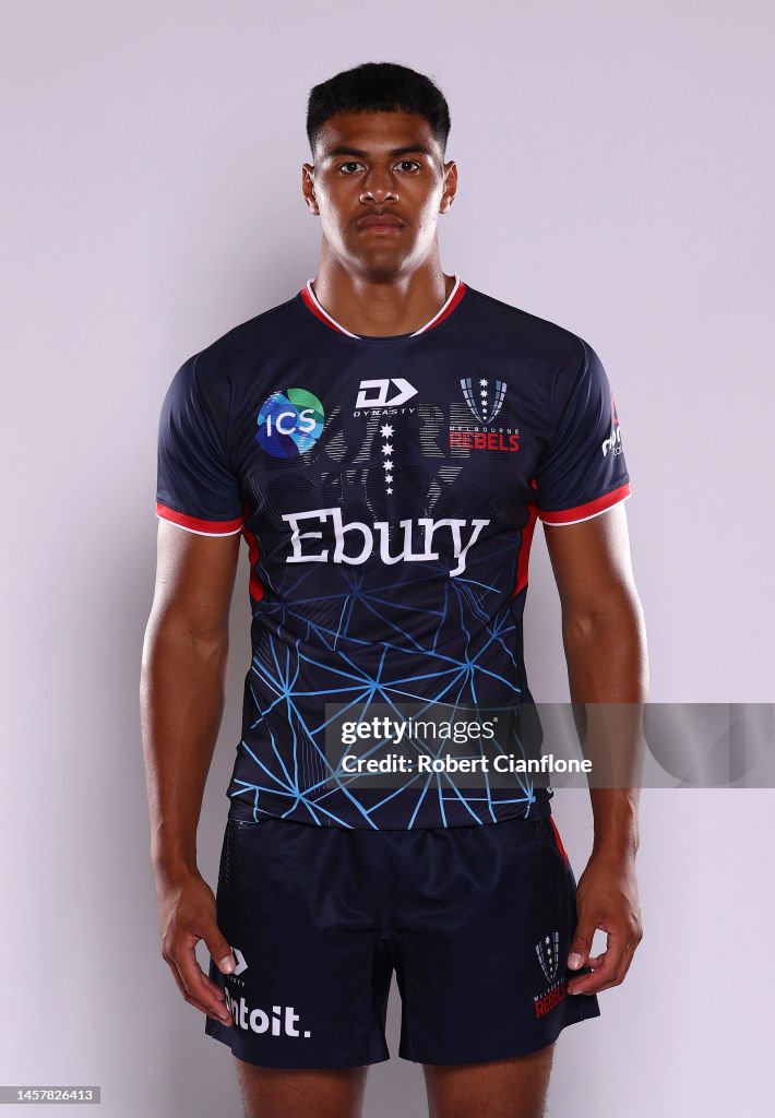 Rebels Rugby Leafi Talataina of the Rebels poses during the Melbourne Rebels... News ...