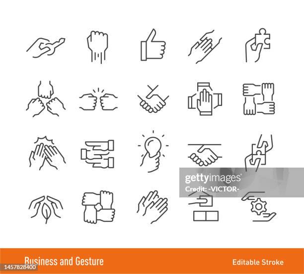 business and gesture icons - editable stroke - line icon series - hands cheers vector stock illustrations