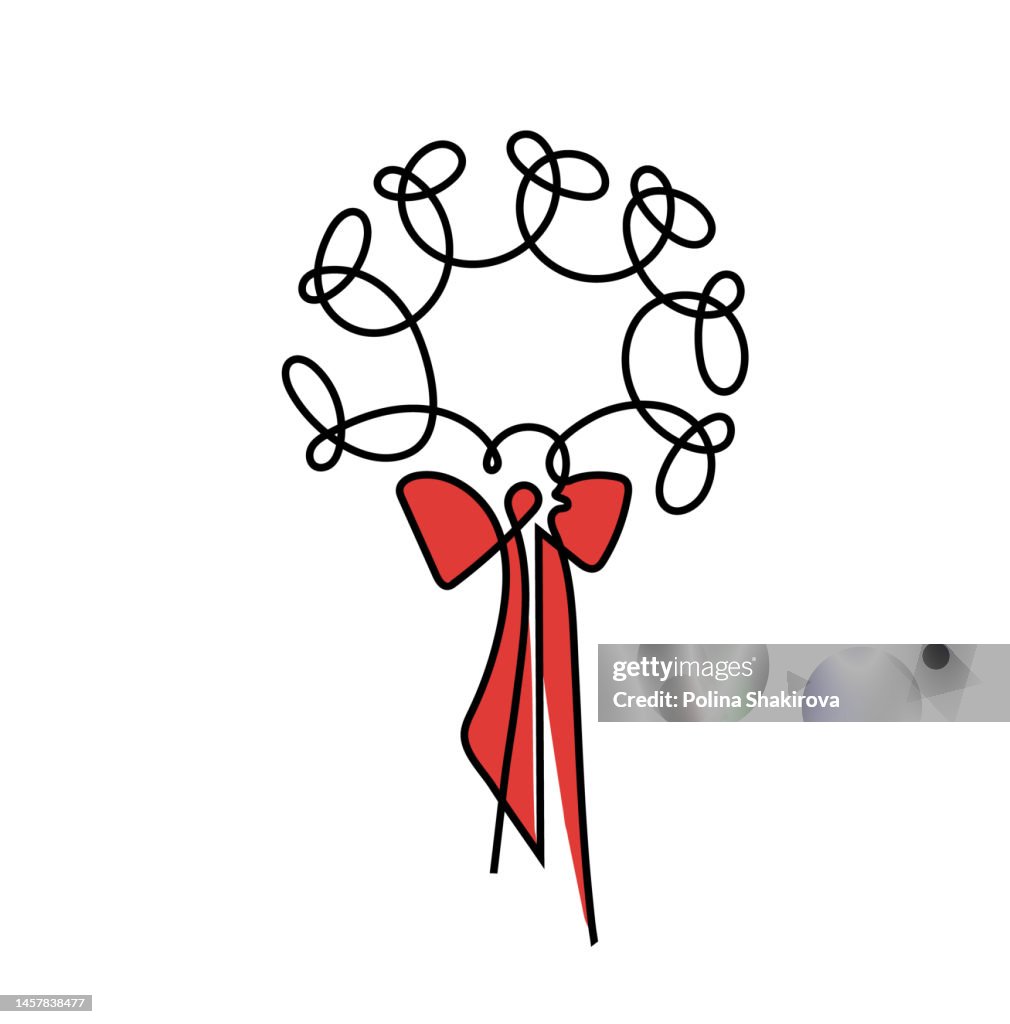One line drawing of christmas wreath.
