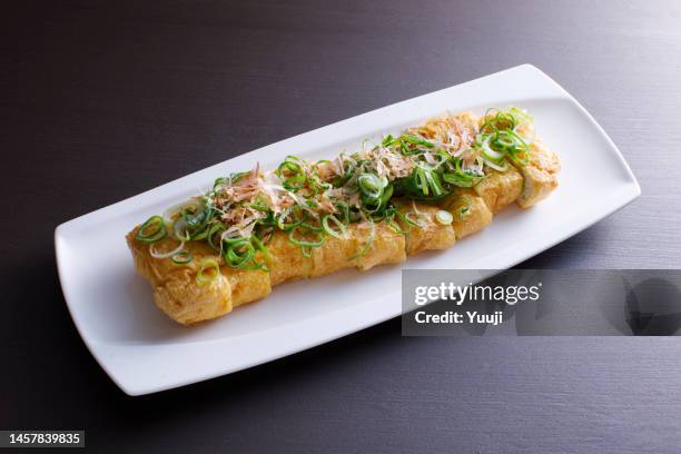large tochio deep-fried tofu made in tochio, niigata prefecture - aburaage stockfoto's en -beelden