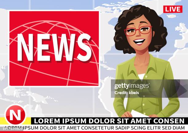 ilustraciones, imágenes clip art, dibujos animados e iconos de stock de noticias- presentadora de noticias femenina joven - television commentator