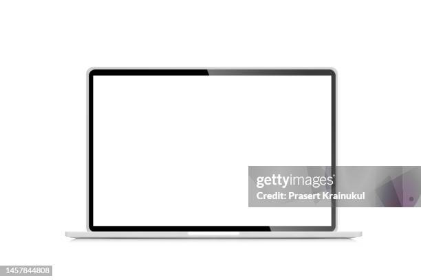 mock up of realistic open laptop - projection screen ストックフォトと画像