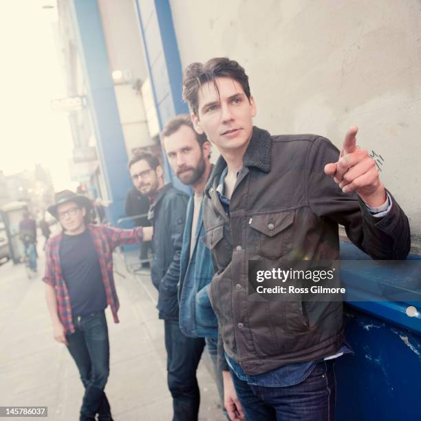 The band White Denim, Bassist Steven Terebeck, Lead singer James Petralli, Drummer Joshua Block and Guitarist Austin Jenkins shot during the Stag And...