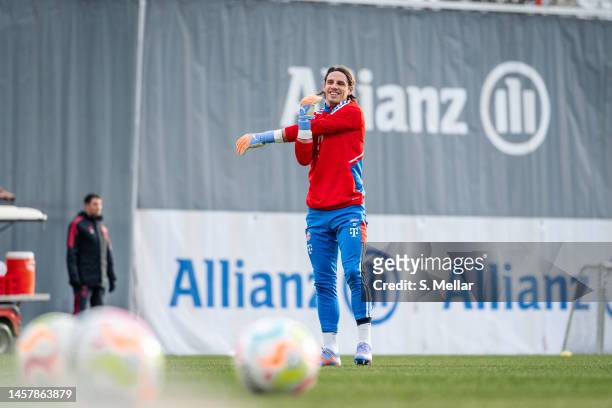 Goalkeeper Yann Sommer of FC Bayern Muenchen during his first training session as new player of FC Bayern Muenchen on January 19, 2023 in Munich,...