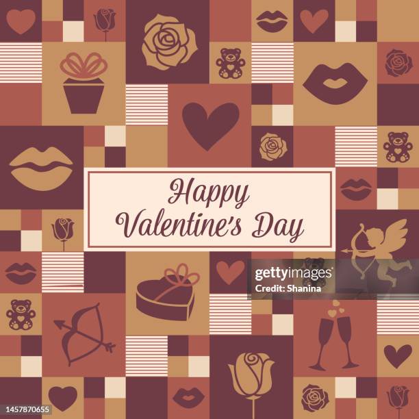 valentine's day mosaic greeting card - v5 - chocolate lips stock illustrations