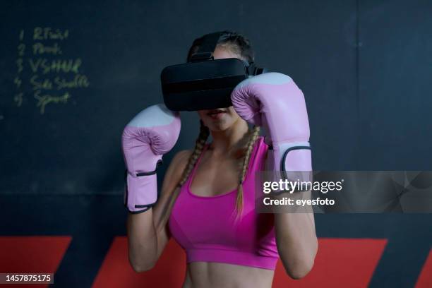 exercising at gym. - woman gym boxing stockfoto's en -beelden