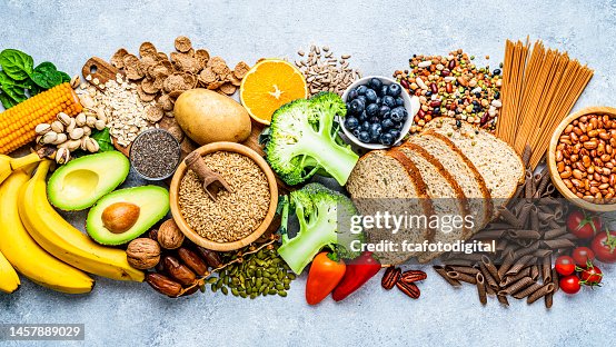 Group of food with high content of dietary fiber arranged side by side Group of food with high content of dietary fiber arranged side by side