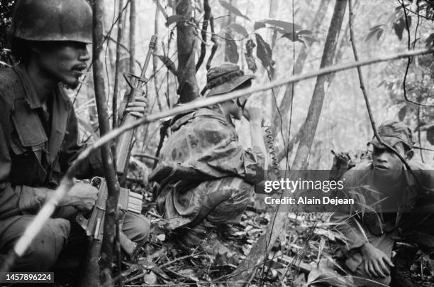 South Vietnamese troop base in the jungle during the Vietnam War.