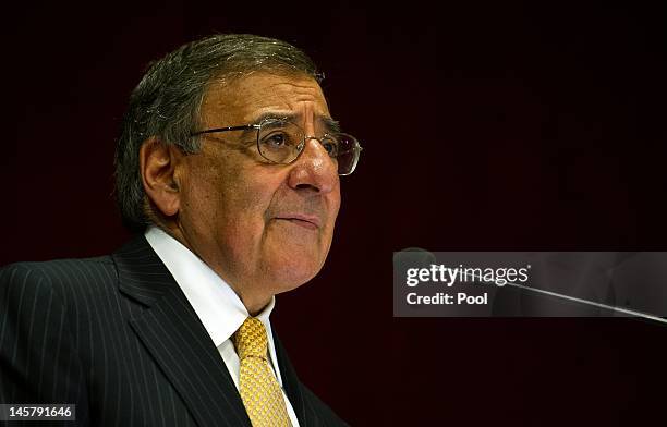 Secretary of Defense Leon Panetta delivers a speech on Indo-US Defense Relations at the Institute for Defense Studies and Analysis on June 6, 2012 in...