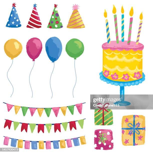 watercolor birthday elements - empty cake stand stock illustrations