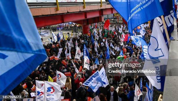 Thousands of teachers protest in front of the Ministry of Education for better working conditions during a strike called by the unions on January 20...