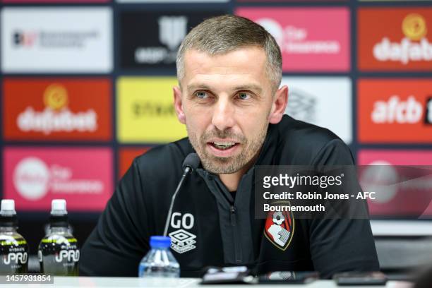 Head Coach Gary O'Neil of Bournemouth during a pre-match press conference at Vitality Stadium on January 20, 2023 in Bournemouth, England.