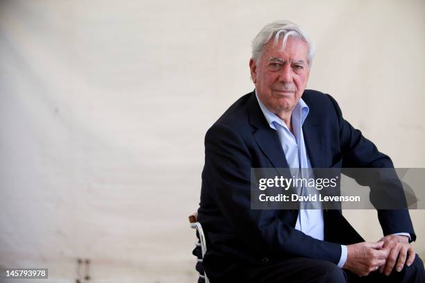 Mario Vargas Llosa , Nobel Prize winning writer attends the Hay Festival on June 4, 2012 in Hay-on-Wye, Wales.