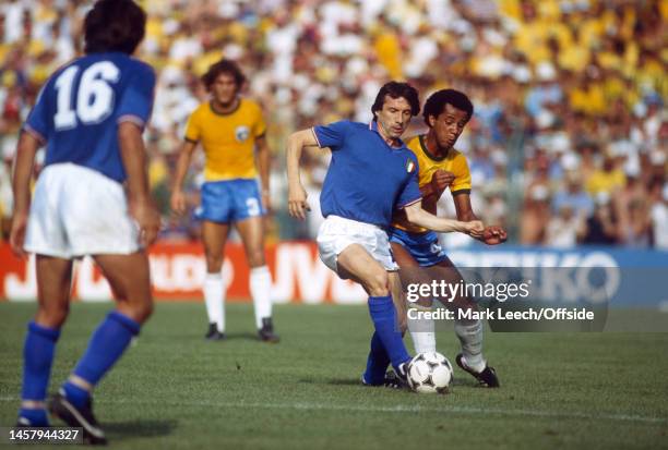 July 1982, Barcelona - FIFA World Cup - Italy v Brazil - Giampiero Marini of Italy and Luisinho of Brazil.